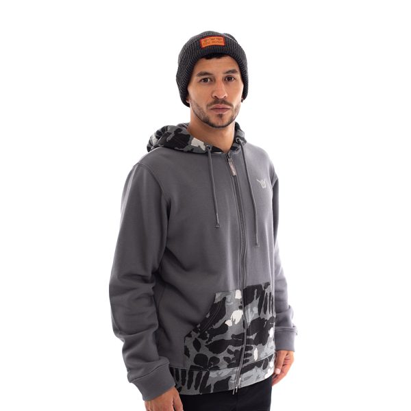Polerón con cierre hasta el gorro hombre y camuflaje gris hang loose - Imagen 2