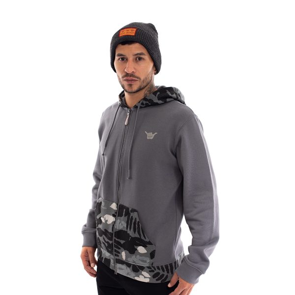 Polerón con cierre hasta el gorro hombre y camuflaje gris hang loose - Imagen 3