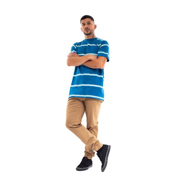 Polera manga corta hombre hang loose azul con rayas - Imagen 5