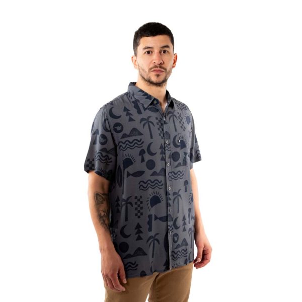 Camisa Guayabera Hombre Elements Gris Oscuro Hang Loose - Imagen 4