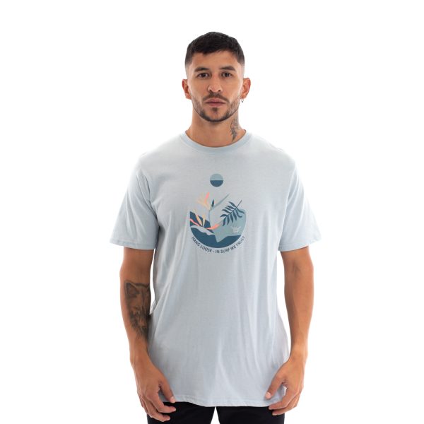 Polera manga corta hombre hang loose celeste in surf we trust