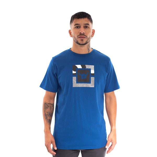 Polera manga corta hombre hang loose azul con mano