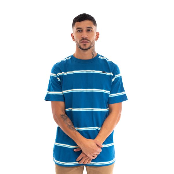 Polera manga corta hombre hang loose azul con rayas