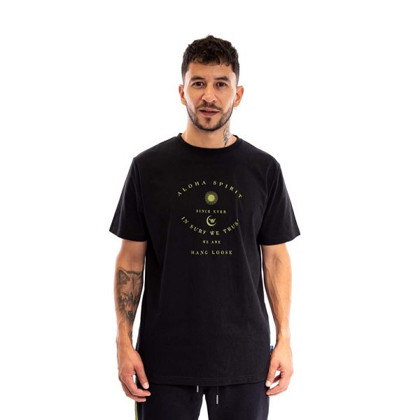 Polera Hombre Negro Aloha Spirit Hang Loose