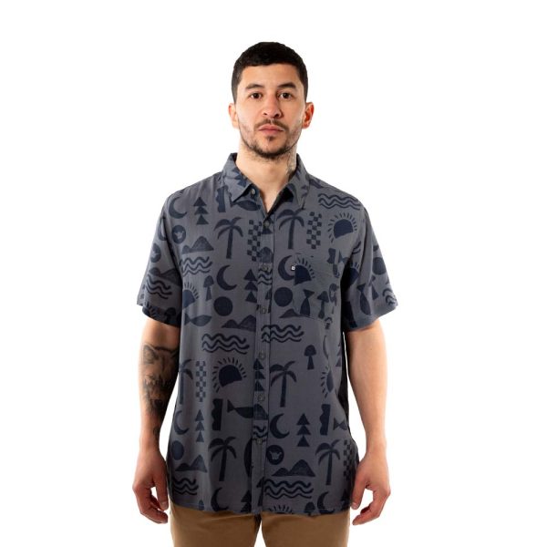 Camisa Guayabera Hombre Elements Gris Oscuro Hang Loose