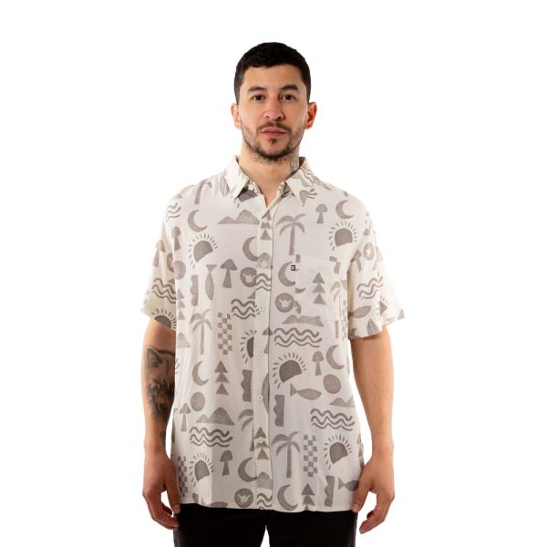 Camisa Guayabera Hombre Elements Beige Hang Loose